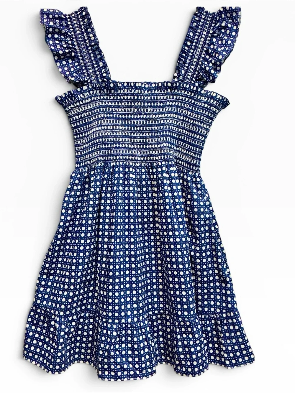 Hill House Nap Dress Elizabeth Blue Basketweave Cotton Smocked Mini Dress Large - Picture 3 of 5